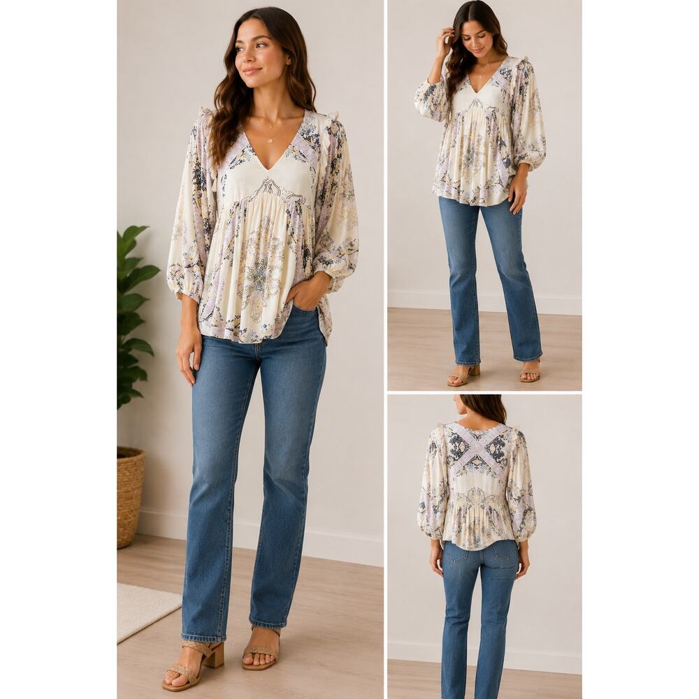 Free People Girl Talk NWT Size XS Tunic in an Ivory Combo Colorway
